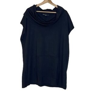 BRYN WALKER ENOLA‎ COWL NECK SHORT SLEEVE OVERSIZED TUNIC BLACK SIZE S